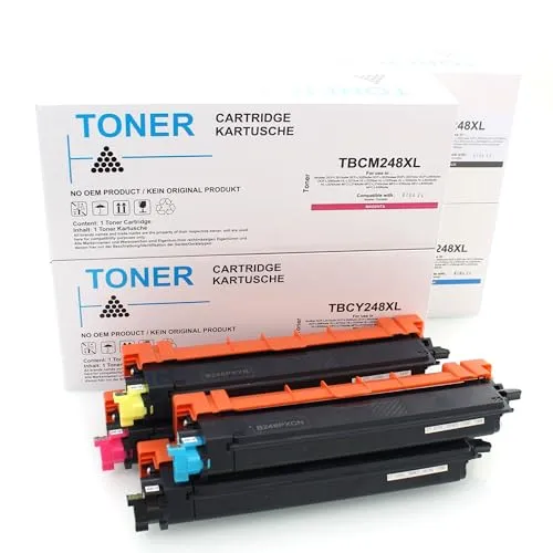 ABC Kompatibles Set 4X Toner für Brother TN248XL - Toner Set für Brother Drucker, hohe Seitenleistung: Schwarz 3000 Seiten, Farben je 2300 Seiten, ideal für kosteneffizientes Drucken.