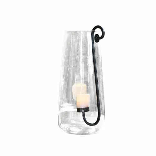 Loberon Windlicht Lamark, Raffiniertes Design, Mundgeblasen, Kerzeneinsatz nach Innen & Außen Einhängbar, Wohn-Accessoire, Glas, Eisen, klar/schwarz