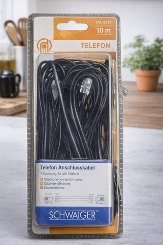 Schwaiger 10 M RJ-11 RJ-11 - 10m Telefonanschlusskabel mit TAE-F Steckern, kompatibel mit Telekom und Siemens Geräten