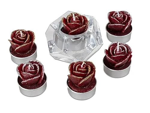 Satz mit 6 Teelichter Rose bordeaux/weinrot- Deko für Weihnachten Modell/Farbe sortiert- Lieferung ohne Leuchter 1
