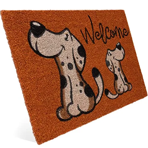 Entrando Fussmatte aus Kokos 40x60 cm - 20 Stillvolle Motiven - für außen, robust, rutschfest - ideal für überdachte Haustür (Hunde & Welcome)