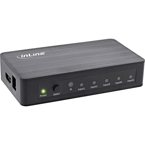 InLine® 5-Fach HDMI Switch 4K2K@60Hz - HiFi-Kabel mit 5 HDMI Eingängen, unterstützt 4K Auflösung bei 60Hz für beeindruckende Bildqualität und einfache Umschaltung zwischen Geräten.