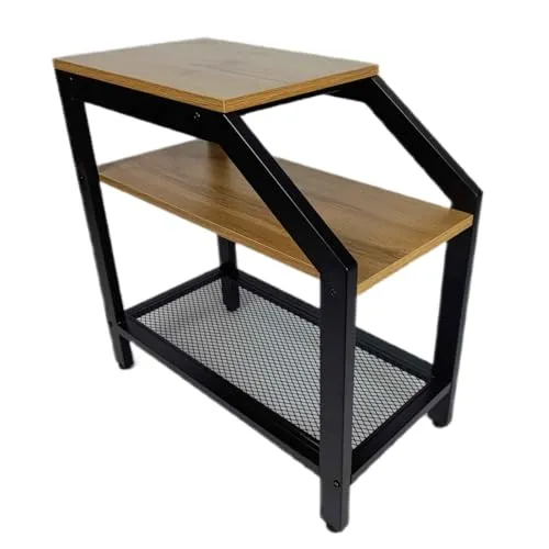 Begryf Beistelltisch mit 3 Ebenen, Ablagetisch Industrial Design, Erle-Optik, schwarzes Metallgestell, moderner Wohnzimmertisch, Kleiner Couchtisch mit Regalboden,