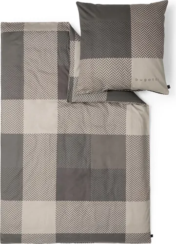 bugatti Satin-Flanell Kombi-Bettwäsche - Hochwertige 2-in-1-Bettwäsche aus Flanell und Mako-Satin, 2-teilig in beige/braun, mit verdecktem Reißverschluss für einfachen Bezugwechsel. Ideal für Komfort und Stil im Schlafzimmer.