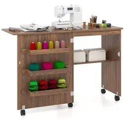 COSTWAY 2 in 1 Nähschrank und Schreibtisch - Computermöbel mit klappbarem Design, ideal für Näh- und Bastelarbeiten. Flexibel, mobil und mit ausreichend Stauraum für Nähwerkzeuge und Maschinen.