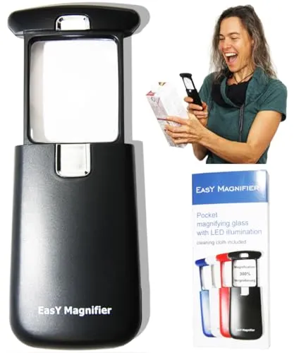 EasY Magnifier Taschen Lupe 3fach mit LED Licht - Sonstige, ideale Leselupe für Senioren mit 300% Vergrößerung und integriertem LED Licht für komfortables Lesen bei schlechten Lichtverhältnissen.