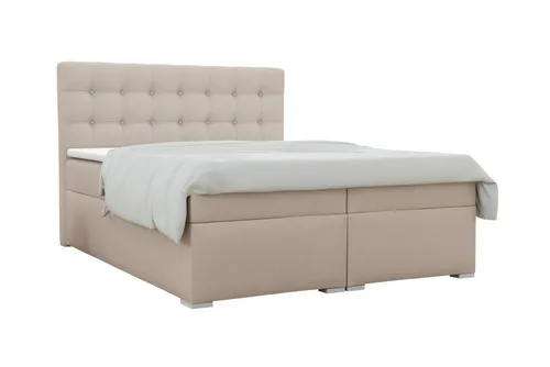Deine Möbel 24 Boxbett Claudia 200x200 cm, Beige - Hochwertiges Boxbett Claudia in Velour Paros 5 Hellgrau mit 7-Zonen Taschen-Federkernmatratzen. Praktische Bettkästen für zusätzlichen Stauraum und ein abnehmbarer, waschbarer Kaltschaum-Topper für mehr Komfort. Ideal für stilvolle Schlafzimmer.