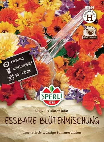 Sperli Blumensamen-Mischung Blütensalat 87961 - Essbare Blütenmischung für würzige Salate, Ringelblumen & Boretsch, Blumensamen für dekorative Teller