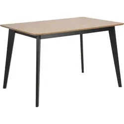 möbelando Esstisch >Roxby< in Eiche und Schwarz - Eleganter Esszimmertisch aus MDF mit Eiche Furnier und robustem Rubberwood Gestell. Pflegeleicht, stabil und ideal für Essbereich oder Küche mit max. Belastbarkeit von 100 kg.
