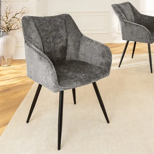 Retro Drehstuhl PAPILLON grau Chenille schwarz Metallgestell Armlehne