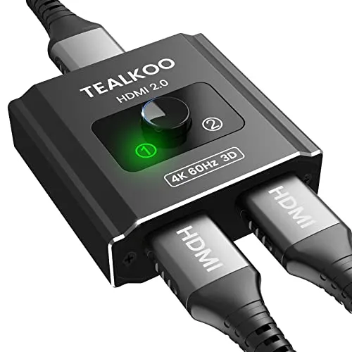 HDMI Switch und Splitter, 4K@60Hz Aluminium Bidirektionaler 2 In 1 Out oder 1 In 2 Out, Verteiler Unterstützt HDCP 2.2 4K 3D HDR für Fire TV Stick UHD TV PS4/PS5 Xbox DVD
