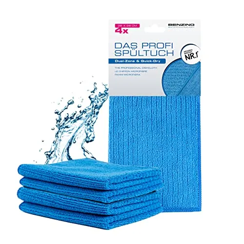 Benzing Water Technology Profi-Spültuch im Refill Set, Microfastertuch, Quick Dry, Spültuch, blau A-47203150-MF4-B 28x28cm