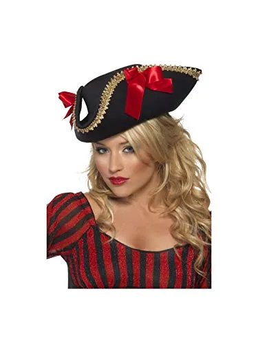 Fever Pirate Hat - Kostüm-Kopfbedeckungen, authentischer Piratenhut mit roten Schleifen, perfekt für Karneval und Kostümpartys.