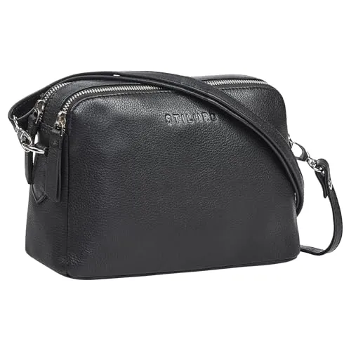 STILORD 'Rosie' Vintage Umhängetasche Damen Leder kleine Handtasche zum Ausgehen klassische Abendtasche Partytasche Freizeittasche Echtleder, Farbe:schwarz