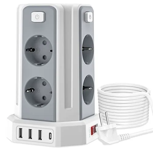 Sameriver Steckdosenleiste mit 4 USB - 8-fach Steckdosenleiste mit Überspannungsschutz und 4 USB-Anschlüssen, ideal für Zuhause und Büro, sorgt für effizientes Laden und sicheren Stromverbrauch.