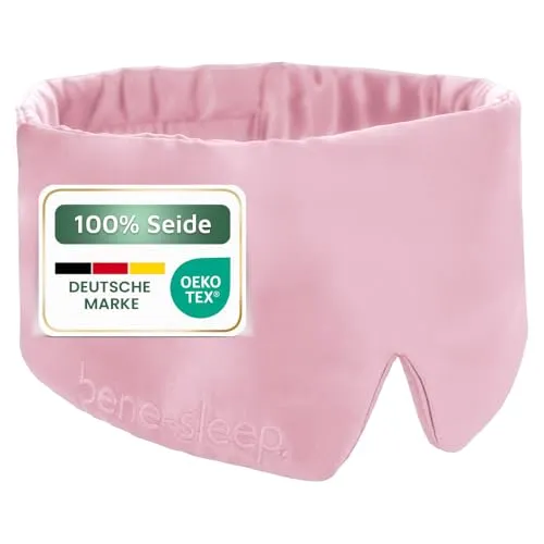 bene-sleep® Premium Seidenschlafmaske – 100% lichtdicht – Weiche Polsterung – Hautfreundlich Augenbrille für erholsamen Schlaf – Für längeren REM-Schlaf und schnelleres Einschlafen (Rosa)