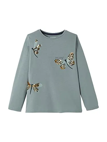 Vertbaudet Mädchen Shirt mit Paillettenmotiv grün 128