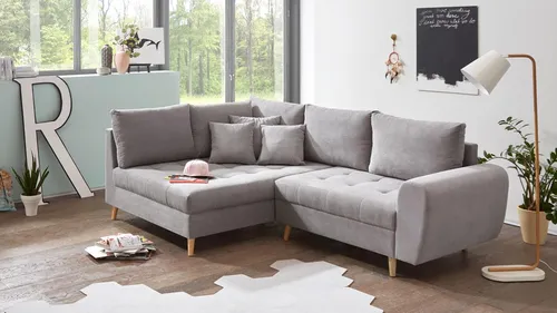 Ecksofa Couch Eckgarnitur Alice Stoff lichtgrau von BEGA