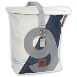 360° Grad Möwe Wickel-Rucksack Segeltuch weiß-blau - Damen-Rucksackhandtaschen aus recyceltem Segeltuch, leicht und einzigartig mit Geschichte. Ideal für stilbewusste Frauen, die Upcycling schätzen.