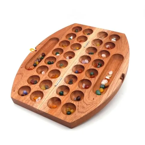 ROMBOL HUS BAO - Klappbares Steinchenspiel für 2 Spieler - Gesellschaftsspiel aus edlem Samena-Holz, ideal für Kinder und Erwachsene, bietet taktische Herausforderungen und großen Spaßfaktor.