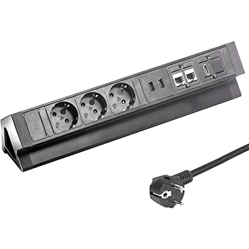 Elbe Inno Tischsteckdose - 3 Steckdosen, 2 USB & 2 RJ45 - Steckdosen & Zubehör: Multifunktionale Tischsteckdose mit elegantem Design, ideal für Küche und Büro. Bietet schnellen Zugriff auf Strom und Internet, sicher und einfach zu installieren.