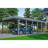 SKAN HOLZ Friesland Einzelcarport mit Aluminium-Dachplatten - Gartenhäuser, Geräteschuppen & Carports – Robuster Carport mit Flachdach, grauem Design und stabilen H-Pfostenankern für optimalen Schutz.