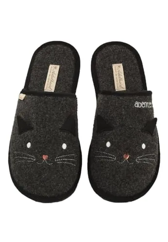 Abenteurerin Ohren Filzpantoffeln, Farbe:pechschwarz, Größe:42/43