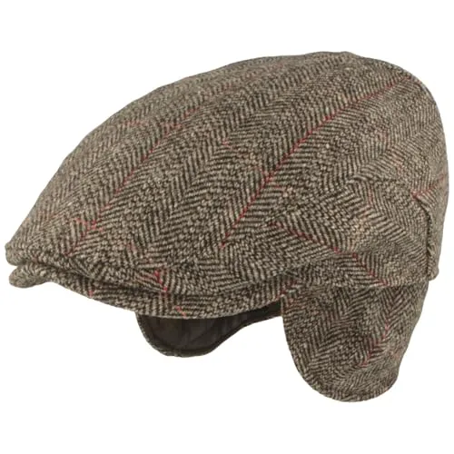 Breiter Herren Winter Schiebermütze mit Ohrenklappen Flatcap Schirmmütze 100% Wolle mit ausklappbarem Ohrenschutz Mütze 57