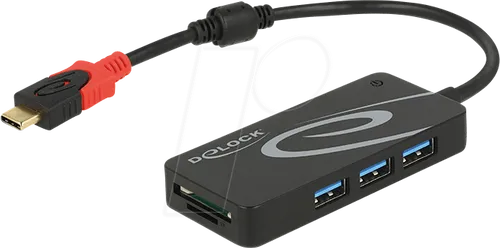 DELOCK 62900 - USB-C 3.0 HUB mit 3 Ports und 2x SD Slot - USB-Hub mit 3 USB Typ-A Anschlüssen und 2 SD/Micro SD Slots, ideal für schnelle Datenübertragung bis 5 Gbps und Plug & Play Kompatibilität mit vielen Geräten.