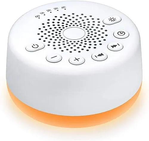 Easysleep White Noise Machine - Einschlafhilfe mit 25 Klängen - Klangtherapie mit 25 beruhigenden Klängen und einstellbarem Nachtlicht. Perfekt für Babys, Kinder und Erwachsene, um störende Geräusche zu überdecken und eine entspannte Schlafumgebung zu schaffen.