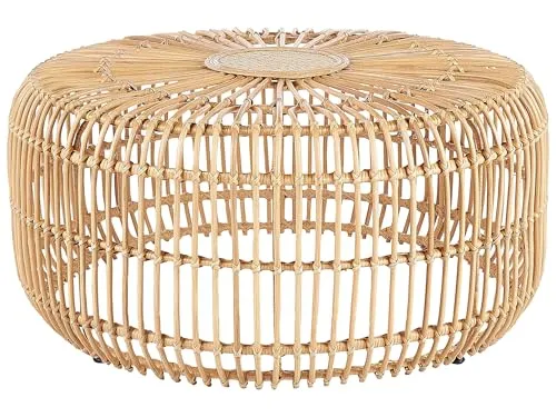 Garten Beistelltisch Rattan natürlich beige rund ⌀ 85 cm - Beistelltisch aus handgefertigtem Rattan, robust und ideal für den Outdoor- und Indoorbereich. Nutze ihn als praktische Abstellfläche für Getränke und Dekoration. Jedes Stück ist ein Unikat!