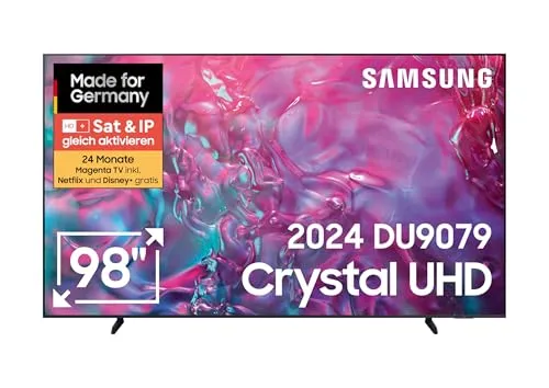 Samsung GU98DU9079UXZG - 98 Zoll 4K Ultra HD LED TV, beeindruckendes Bild mit Smart-TV-Funktionen und Sprachsteuerung