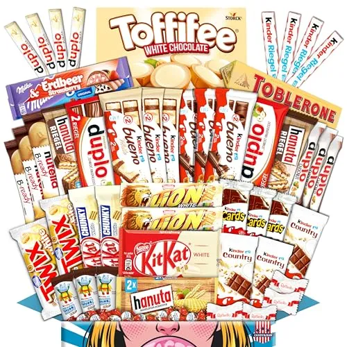 Mega XXL Schokobox - Über 60 Schokoladen & Schokoriegel - Schokoladen-Geschenkideen mit Top-Marken wie Kinderschokolade, Duplo und KitKat. Ideal als Last-Minute-Geschenk für jeden Anlass – Lächeln garantiert!