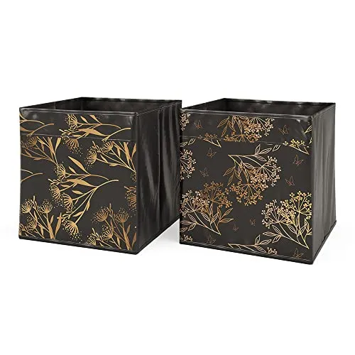 Vicco Faltbox, Schwarz/Gold 30 x 30 cm | 2er Set Option1, geeignet für Regalsysteme mit integrierter Grifföse