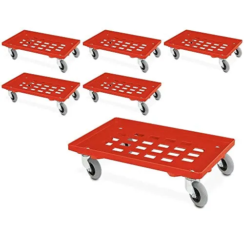 BRB Spar-Set, 6X Transportroller mit Flüsterrollen, rot, Gitterdeck, für Behälter 600x400 mm oder 2X 400x300 mm