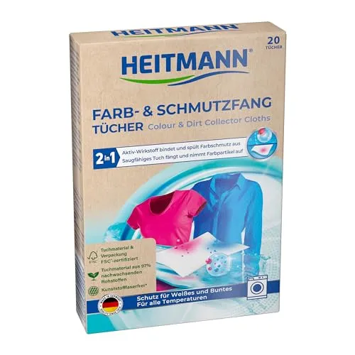 HEITMANN Farb- und Schmutzfangtücher, zweifach aktiver Wäscheschutz vor Verfärbungen und Vergrauungen, FSC-zertifiziert, ohne Kunststofffasern, 1x20 Stück
