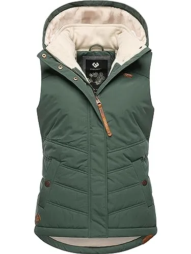 Ragwear Damen ärmellose Outdoorweste warme Winterjacke wasserdicht mit abnehmbarer Kapuze Hesty Intl Pine Green23 Gr. XS