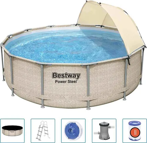 Bestway Power Steel Swimmingpool Set mit Dach 396x107 cm in braun von Bestway