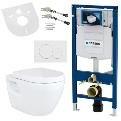 Geberit Wand Hänge WC Toilette mit Softclose-Deckel - Einteilige Toilette mit Geberit UP320 Vorwandelement, Soft-Close-Deckel für leises Schließen und elegantes Design – ideal für moderne Bäder.