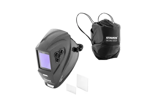 Stamos Welding Group Colour Glass X-100B Schweißhelm - Schweißhelm mit großem, farbigem Sichtfeld (100 x 97 mm), flammenabweisend und mit schneller Reaktionszeit von 1/25000 s – ideal für alle gängigen Schweißmethoden.