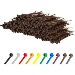 Kabelbinder 1000 Stück Braun 100 x 2,5 mm - Praktisches Set mit 1000 braunen Kabelbindern, 100 mm x 2,5 mm, ideal für Heimwerkerprojekte und Kabelorganisation. UV-beständig und mit 8,1 kg Zugfestigkeit für zuverlässigen Halt.