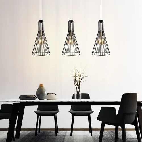 Hängelampe schwarz - 3-flammige Pendelleuchte im Käfig-Design für Esszimmer - Moderne Hängelampe aus schwarzem Metall, ideal für Esstische. Mit 3 E27 Fassungen für individuelle Lichtgestaltung und einer Länge von 84 cm - perfekt für stilvolle Akzente.