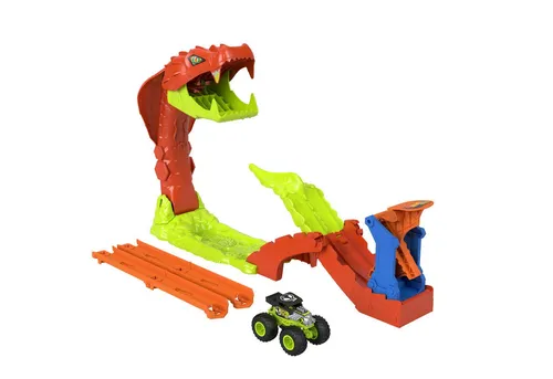 Hot Wheels Monster Trucks Snake Slam Takedown Spielset mit Bone Shaker - Tauche ein in das aufregende Hot Wheels Monster Trucks Snake Slam Takedown Spielset! Besiege die riesige Schlange mit dem exklusiven Bone Shaker im Maßstab 1:64. Perfekt für Kinder ab 3 Jahren, fördert Kreativität und Geschicklichkeit.