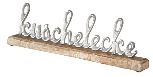 Levandeo® Deko-Schriftzug, Schriftzug Kuschelecke L40cm Silber Mango Holz Tischdeko Geschenk