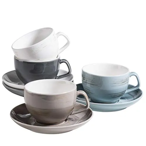 Mäser Derby Kaffeetassen-Set - Porzellan Kaffeetassen-Set in Blau, Weiß, Beige und Grau, ideal für 4 Personen, stilvolles Design und hohe Qualität für den perfekten Kaffeegenuss.