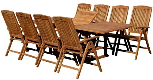 ASS ALEOS. Teak Gartengarnitur Gartenset Set Tobago Ausziehtisch 180-240cm mit 8X Hochlehner Sessel Stühle