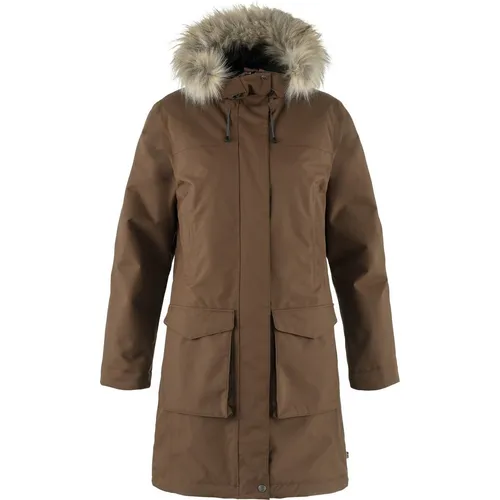 Fjällräven Parka Damen NUUK LITE Regular Fit – Braun S - Funktionsjacke mit Kapuze, aus robustem Nylon, ideal für kalte Tage und Outdoor-Aktivitäten, po-bedeckend für zusätzlichen Schutz.