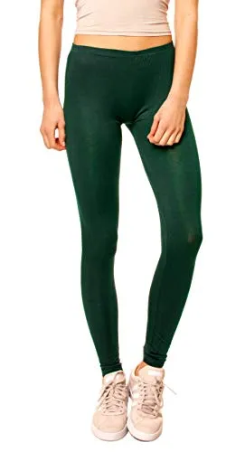 Easy Young Fashion - Damen Basic Leggings in Matt oder Glanz-Optik - atmungsaktive weiche Lange Hose LG08 - Dunkelgrün
