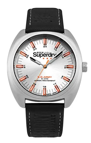 Superdry Quarzuhr Infantry - Armbanduhr mit elegantem Edelstahlgehäuse und schwarzem Lederarmband, ideal für stilbewusste Träger und bis 5 bar wasserdicht.