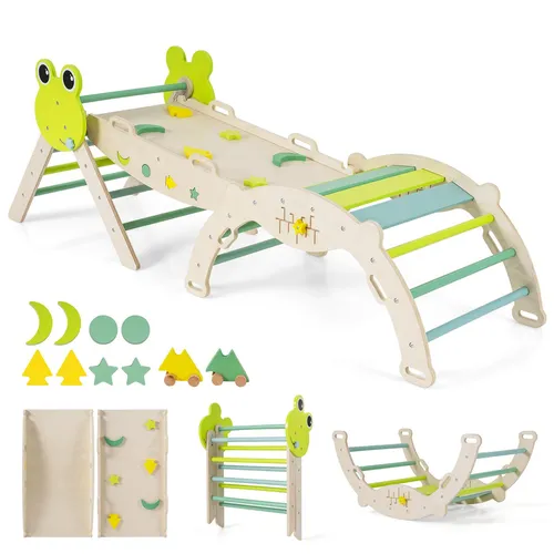 COSTWAY Klettergerüst Indoor 3er Set mit Rutsche und Kletterbogen - Vielseitiges Klettergerüst für Kinder ab 1 Jahr: 7 in 1 Spielmöglichkeiten, klappbar für einfache Aufbewahrung, fördert Kreativität und motorische Fähigkeiten.